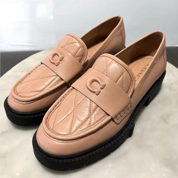 COACH Leah Leather Platform Loafers Womens 8 Lug Sole Blush Pink Slip On Shoes - Picture 2 of 7